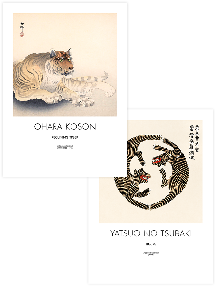 Ohara Koson Tigers - Poster Seti Duo Ünlü Ressamlar Poster