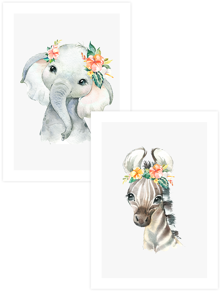 Koket Fil & Zebra - Poster Seti Duo Ürün ana görseli