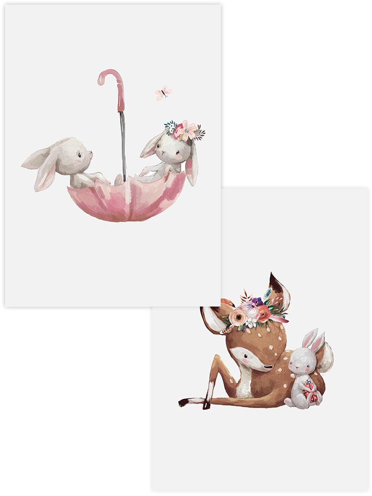 Şirin Bambi & Tavşanlar - Poster Seti Duo Çocuk Odası Poster
