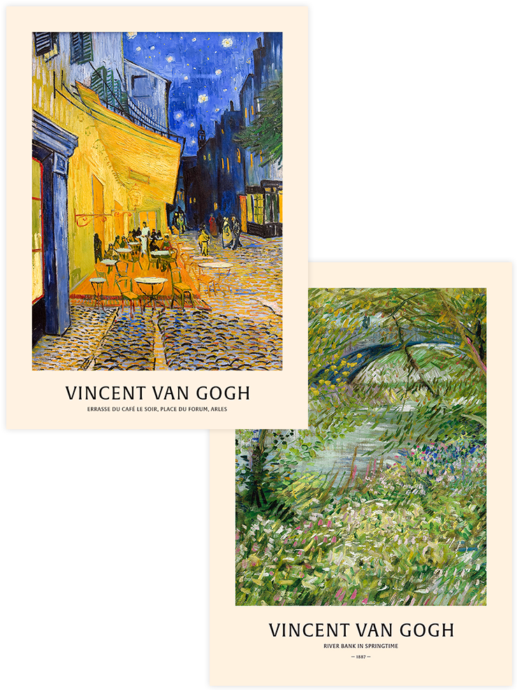Van Gogh Gece Kahvesi - Poster Seti Duo Ünlü Ressamlar Poster