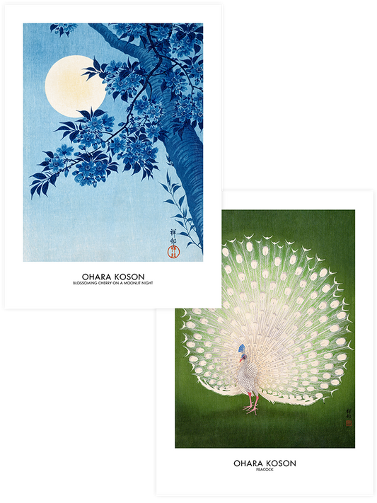 Ohara Koson Peacock & Moonlit - Poster Seti Duo