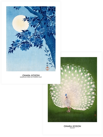 Ohara Koson Peacock & Moonlit - Poster Seti Duo