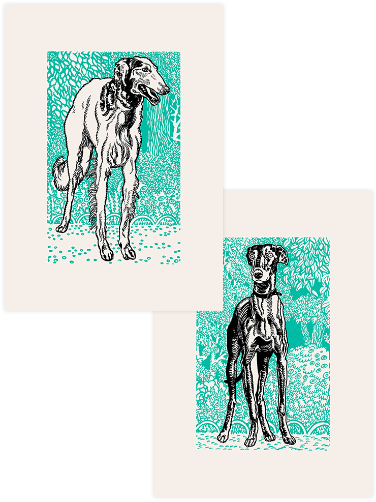 Vintage Borzoy & Chortai - Poster Seti Duo Ürün ana görseli