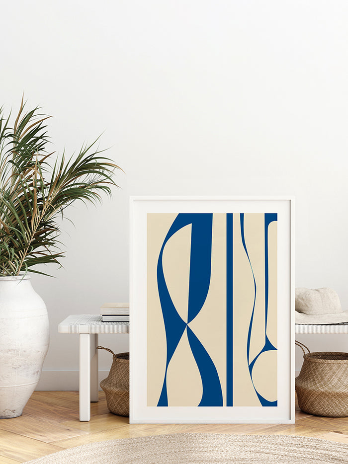 Geometrik Form Bej Mavi N2 - Art Print  Poster