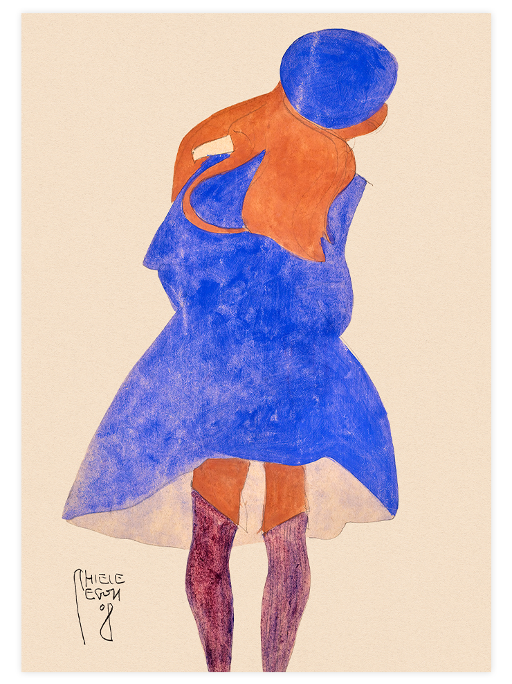 Egon Schiele Standing Girl, Back View - Art Print