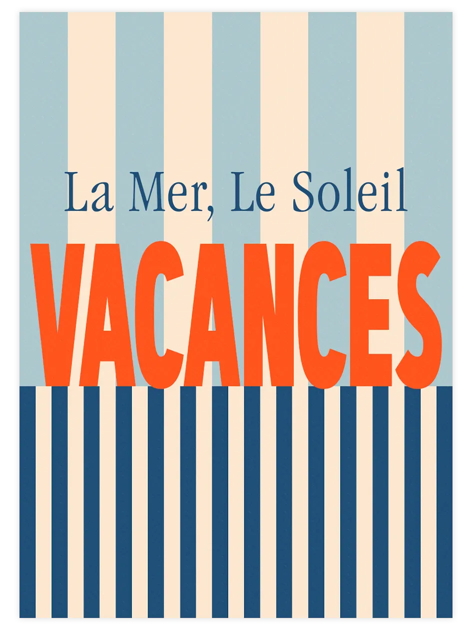 Vacances yazılı Fransızca tipografi posteri
