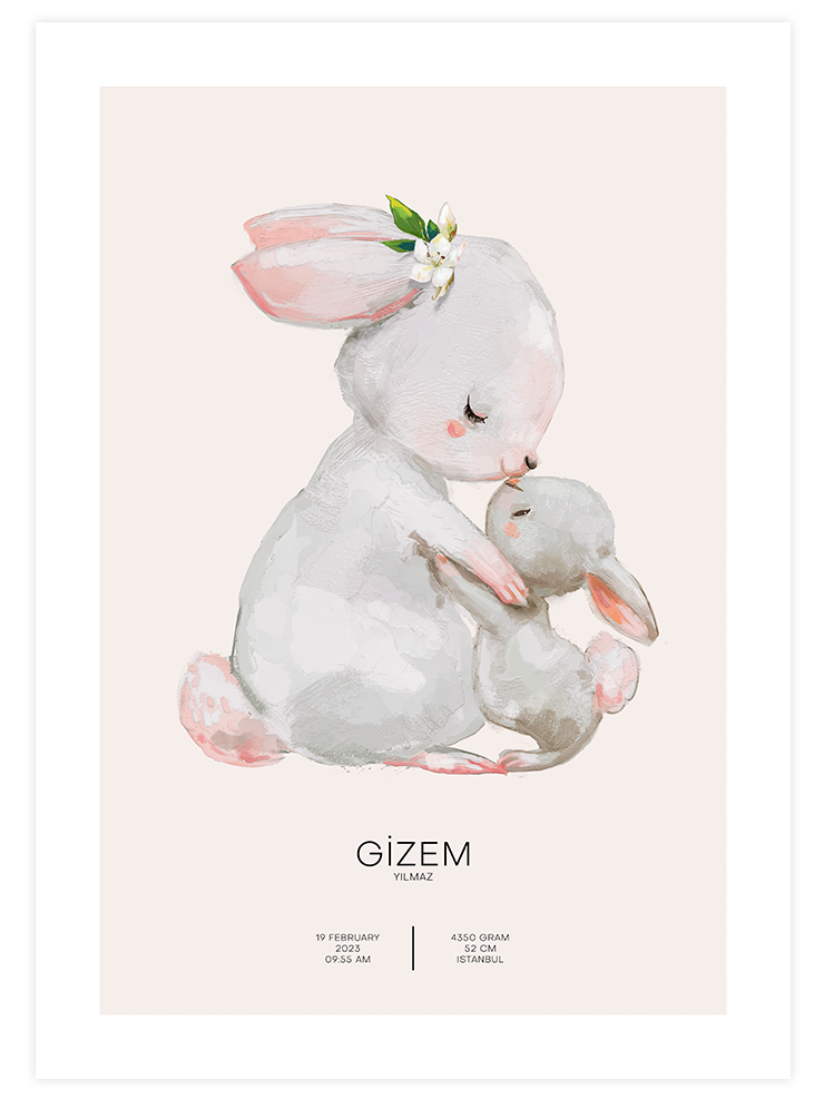 Sevimli Tavşanlar Kişiye Özel - Art Print Çocuk Odası Poster