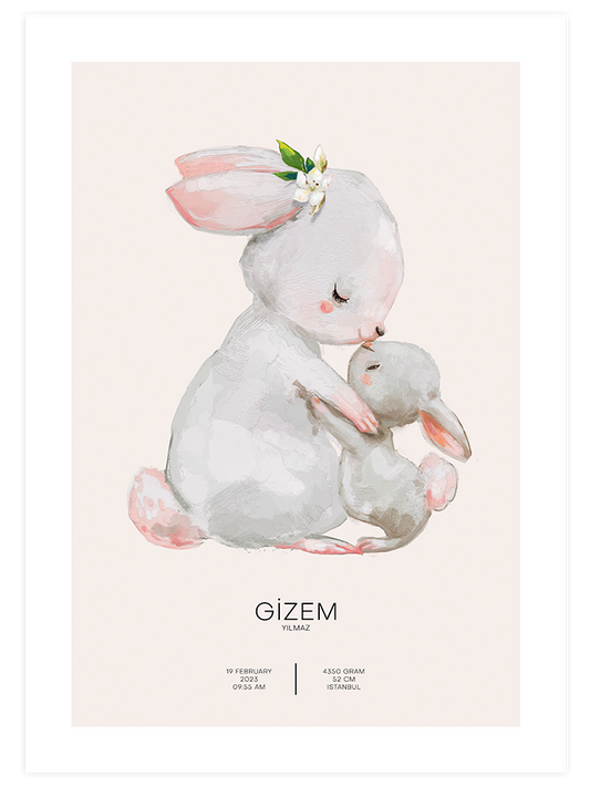 Sevimli Tavşanlar Kişiye Özel - Art Print
