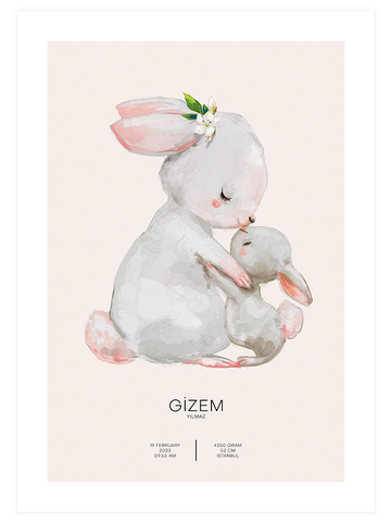 Sevimli Tavşanlar Kişiye Özel - Art Print
