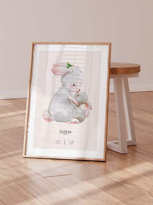 Sevimli Tavşanlar Kişiye Özel Poster - Giclée Baskı