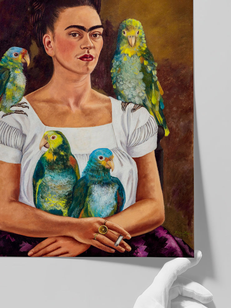 Frida Kahlo Me and My Parrots - Art Print