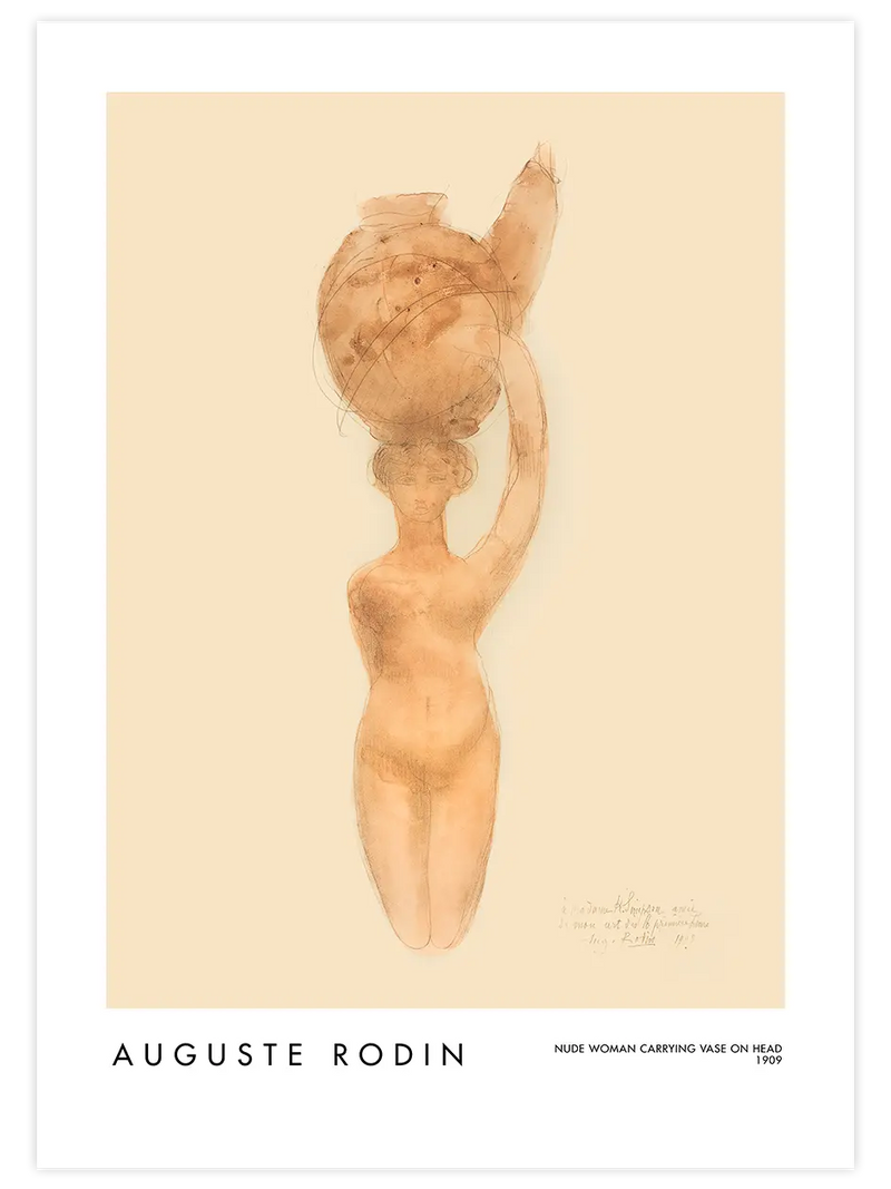 Rodin Nude Woman Carrying Vase On Head - Art Print Ünlü Ressamlar Poster