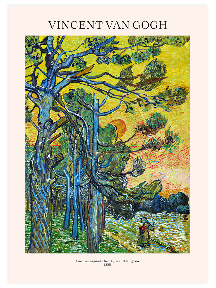 Van Gogh Gün Batımında Kızıl Gökyüzüne Karşı Çam Ağaçları - Art Print