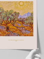 Van Gogh Olive Trees with Yellow Sky and Sun - Art Print