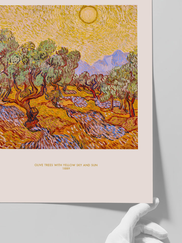 Van Gogh Olive Trees with Yellow Sky and Sun - Art Print