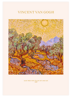 Van Gogh Olive Trees with Yellow Sky and Sun - Art Print