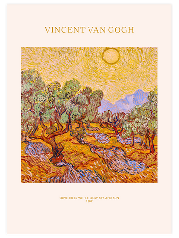 Van Gogh Olive Trees with Yellow Sky and Sun - Art Print
