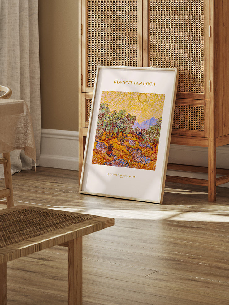 Van Gogh Olive Trees with Yellow Sky and Sun - Art Print  Poster