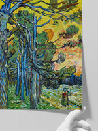 Van Gogh Pine Trees against a Red Sky with Setting Sun - Art Print
