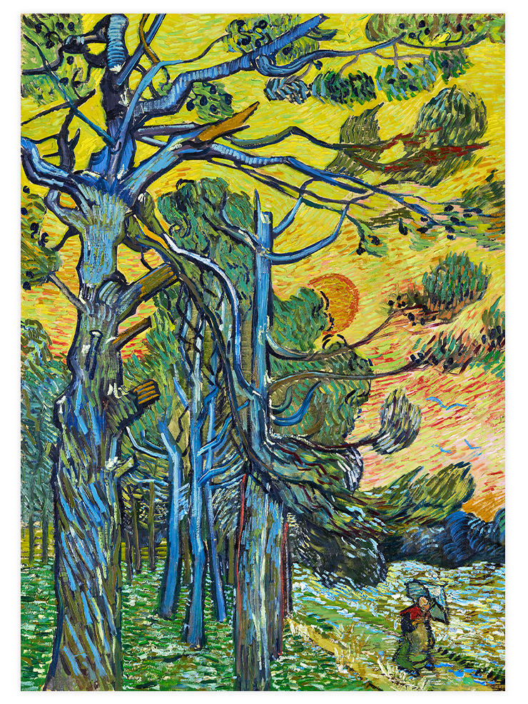 Van Gogh Pine Trees against a Red Sky with Setting Sun - Art Print Ürün ana görseli