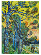 Van Gogh Pine Trees against a Red Sky with Setting Sun - Art Print