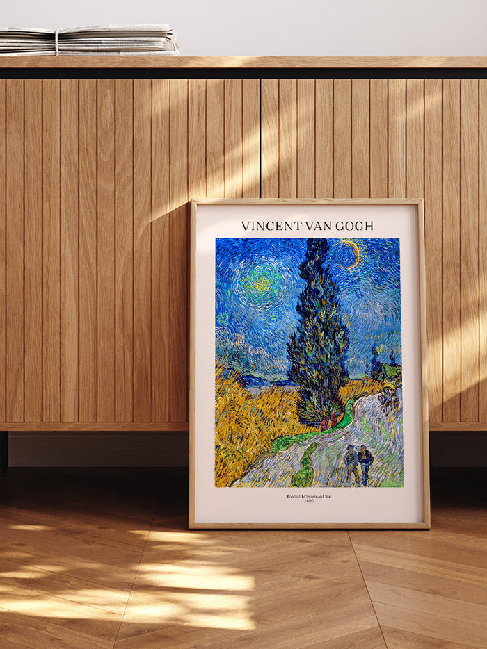 Van Gogh Road with Cypress and Star - Art Print  Poster