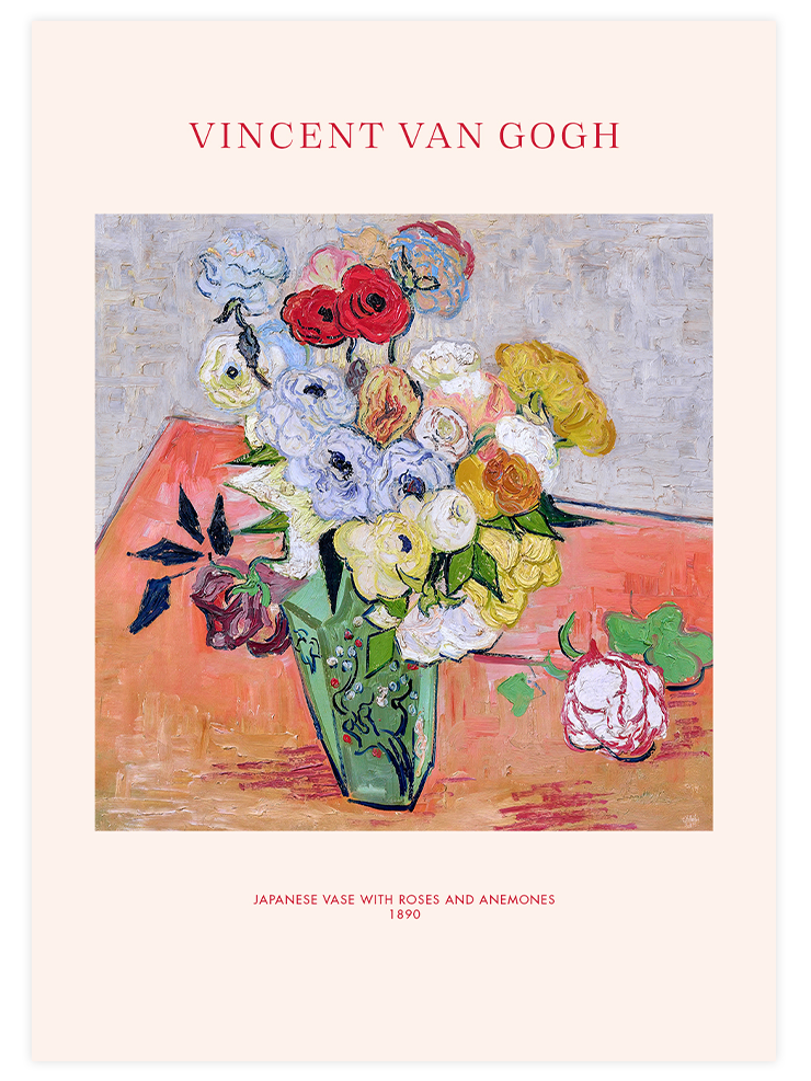 Van Gogh Japanese Vase with Roses and Anemones - Art Print
