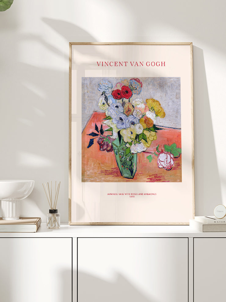 Van Gogh Japanese Vase with Roses and Anemones - Art Print