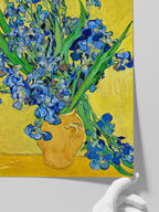 Van Gogh Vase with Irises Against a Yellow Background - Art Print
