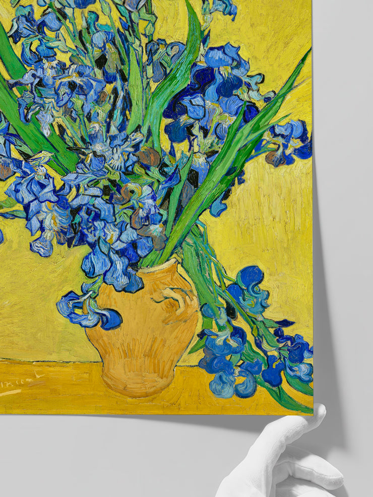 Van Gogh Vase with Irises Against a Yellow Background - Art Print  Poster