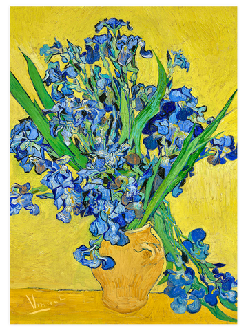 Van Gogh Vase with Irises Against a Yellow Background - Art Print