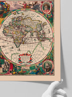 Vintage Coğrafi ve Hidrografik Dünya Haritası - Art Print