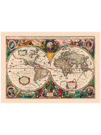 Vintage Coğrafi ve Hidrografik Dünya Haritası - Art Print