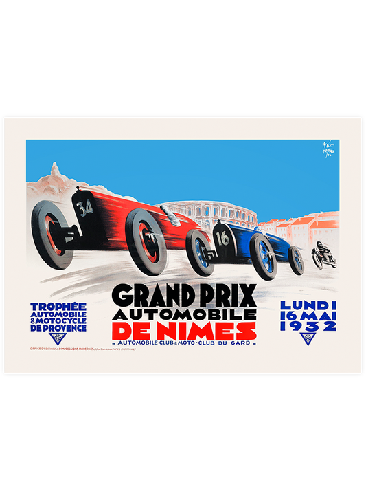 Vintage Grand Prix Nimes Poster - Giclée Baskı