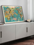 Vintage Japonca Resimli Dünya Haritası - Art Print