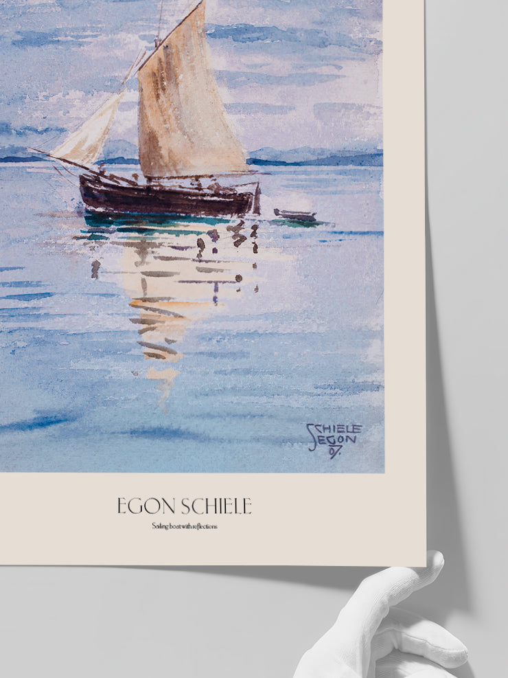 Egon Schiele Sailing Boat with Reflections - Art Print  Poster