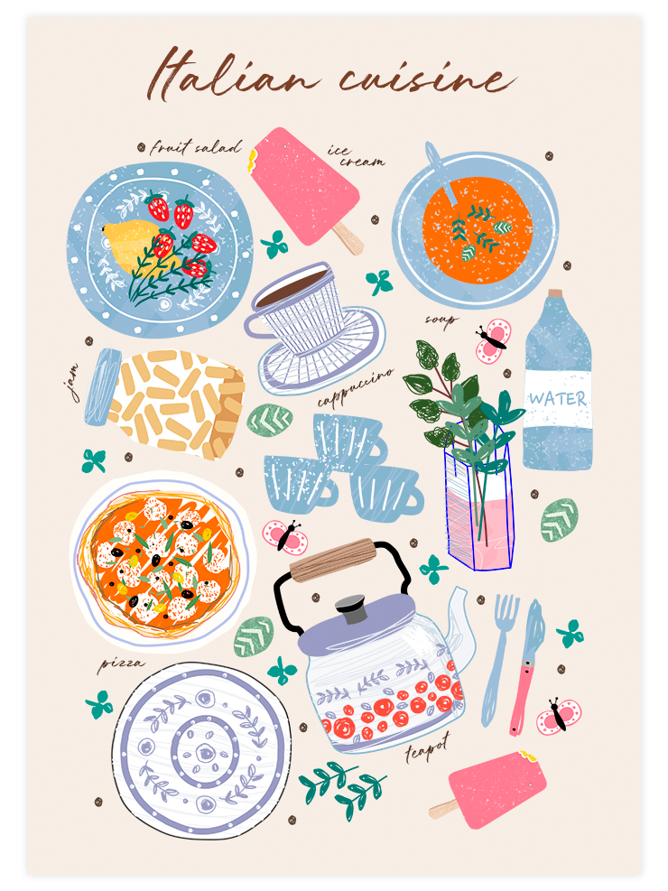 Italian Cuisine - Art Print Ürün ana görseli