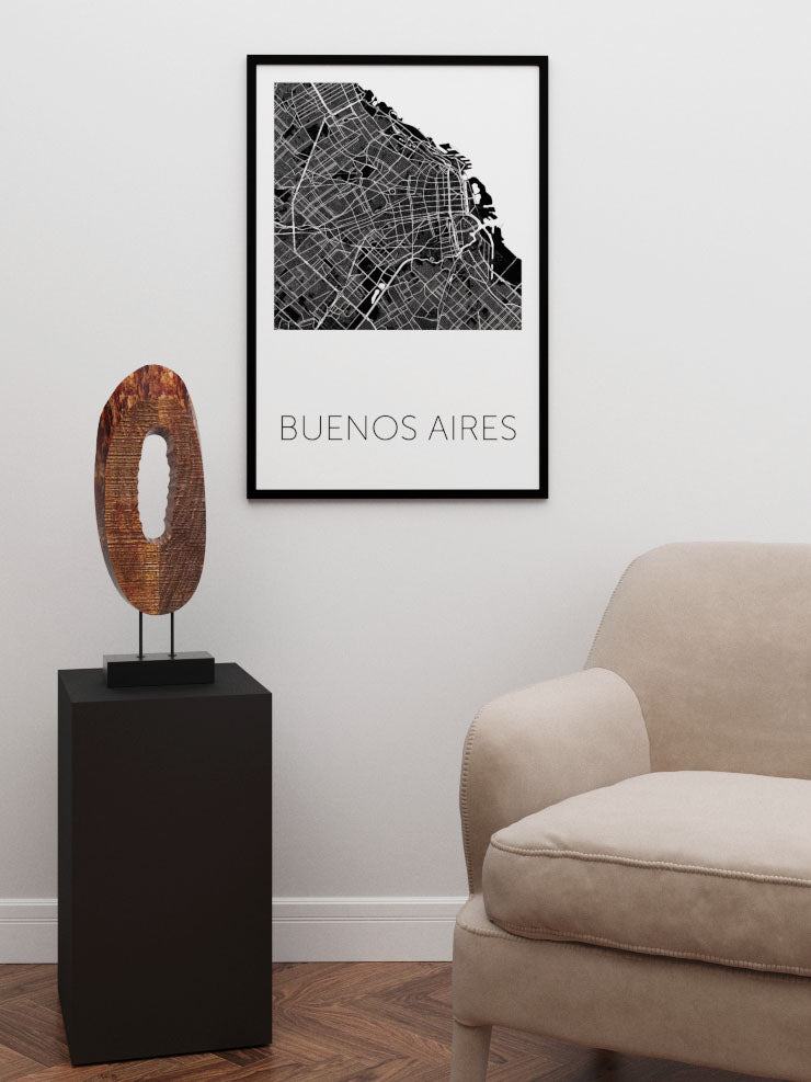 Buenos Aires Siyah Harita - Art Print Ürün ikincil görseli