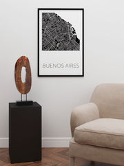Buenos Aires Siyah Harita Poster - Giclée Baskı