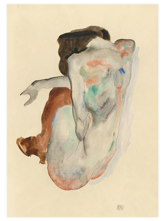 Egon Schiele Crouching Nude Back View Poster - Giclée Baskı
