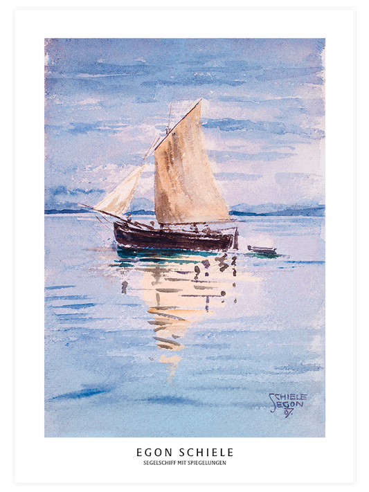 Egon Schiele Sailing Boat with Reflections Poster - Giclée Baskı
