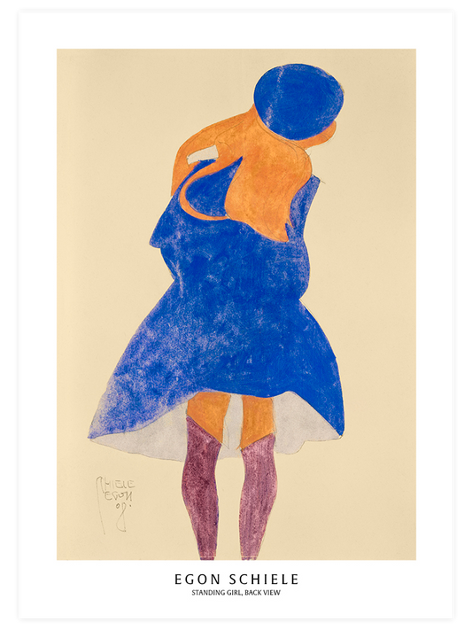 Egon Schiele Standing Girl, Back View - Fine Art Poster