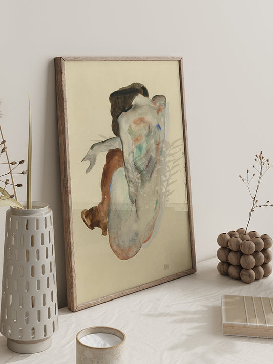 Egon Schiele Crouching Nude Back View Poster - Giclée Baskı
