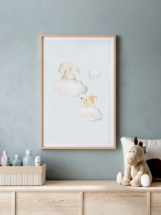 Bulut Üstünde Fil ve Fare - Fine Art Poster