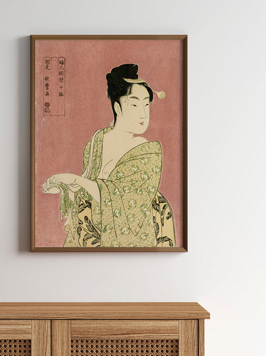 Yeşil Kimonolu Geyşa Poster - Giclée Baskı