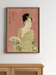 Yeşil Kimonolu Geyşa - Fine Art Poster