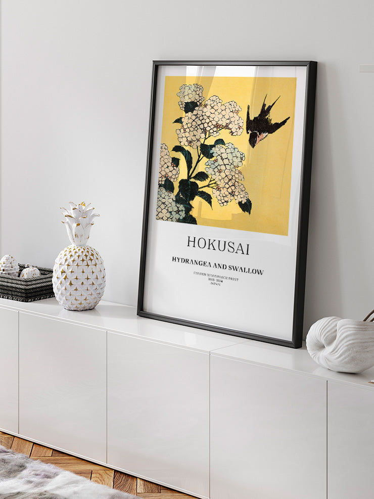 Hokusai Hydrangea And Swallow - Art Print Ürün ikincil görseli