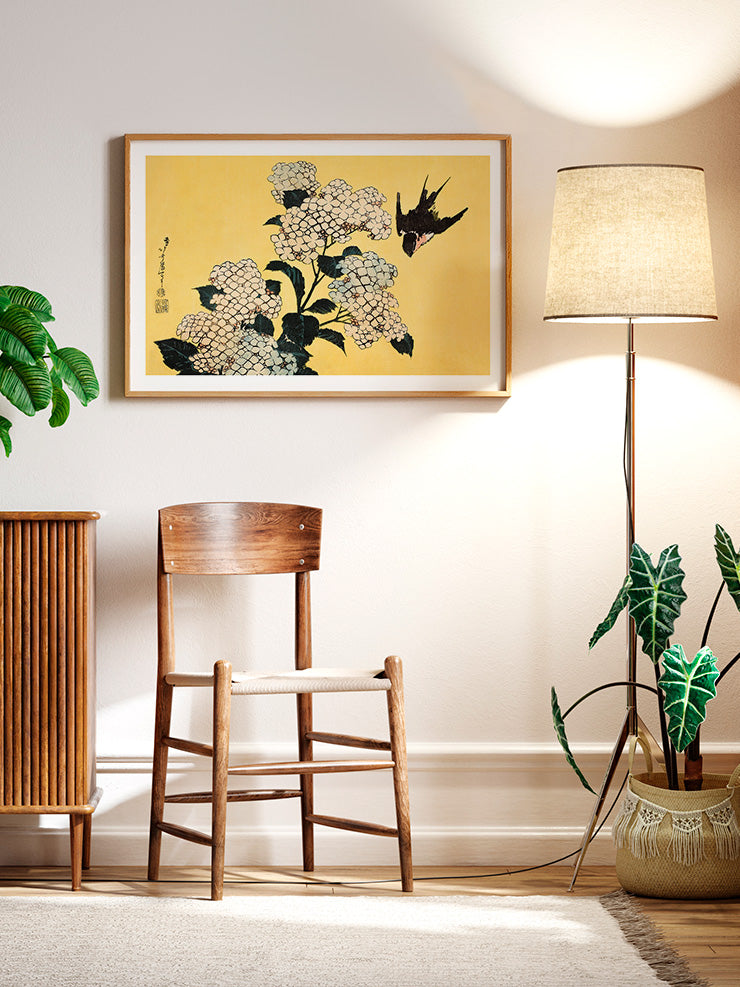 Hokusai Hydrangea And Swallow N2 - Art Print Ürün ikincil görseli