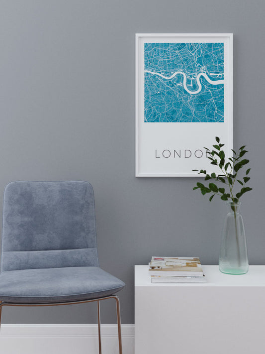 Londra Mavi̇ Hari̇ta Poster - Giclée Baskı