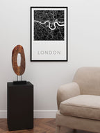 Londra Siyah Harita - Art Print